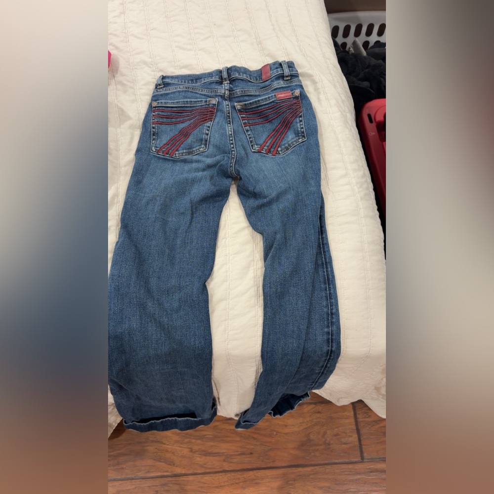 7 For All Mankind Blue Jeans with Red Accents